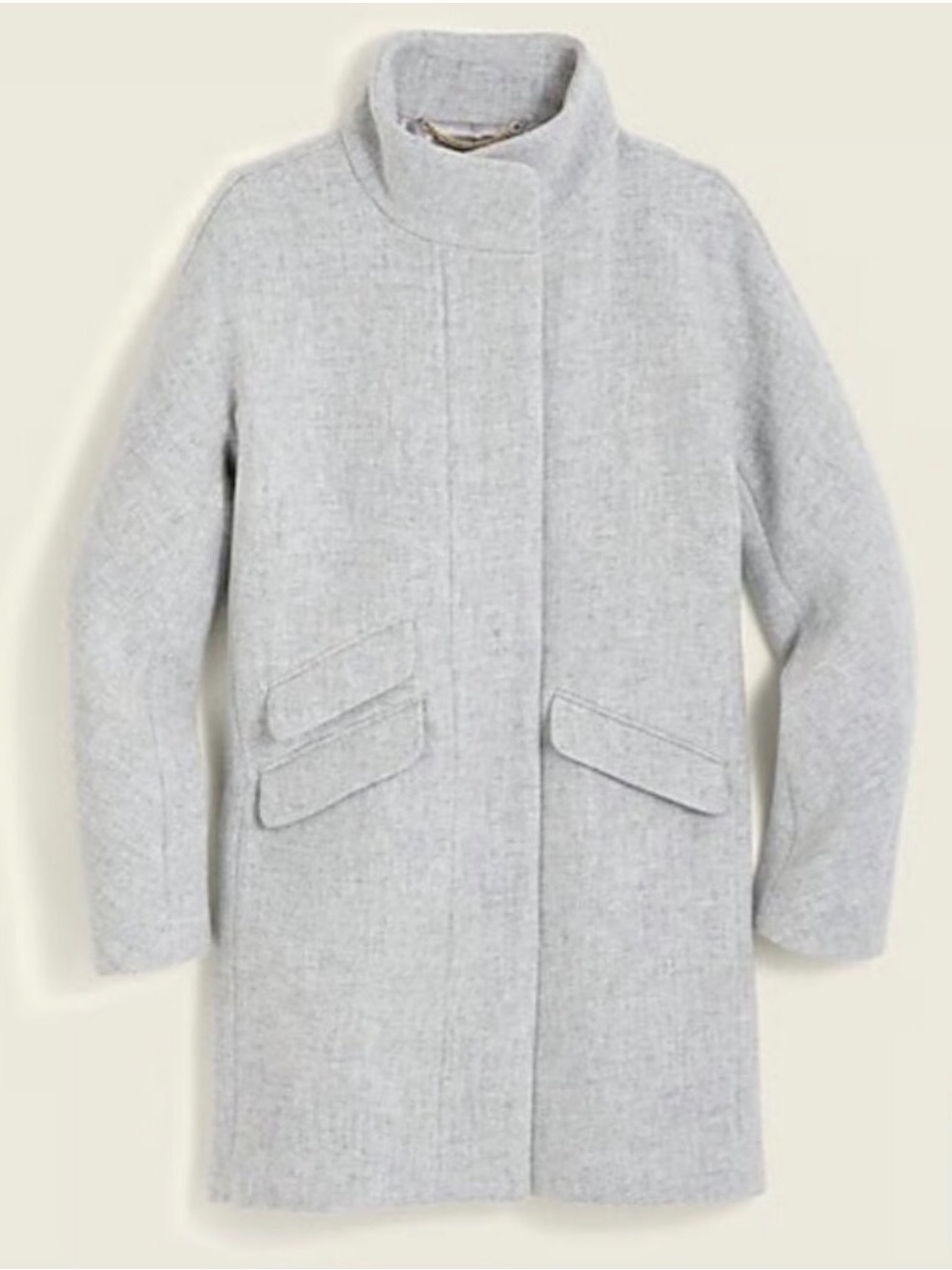 J. Crew Light Gray Wool-Blend Stand Collar Trench Coat